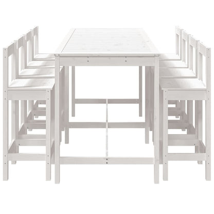 Vidaxl Mesa Y Taburetes Altos Jardín 9 Pzas Madera Maciza Pino Blanco_4