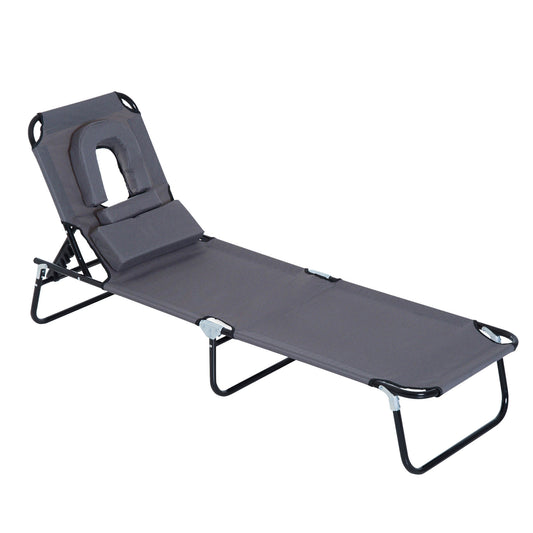 Outsunny Tumbona Plegable De Jardín Con Respaldo Ajustable Almohada Acero Gris_0