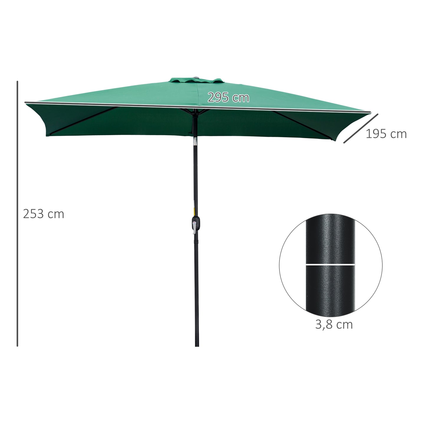 Outsunny Sombrilla Jardín Aluminio 2x3x2,5 M Inclinable Con Manivela Verde_2
