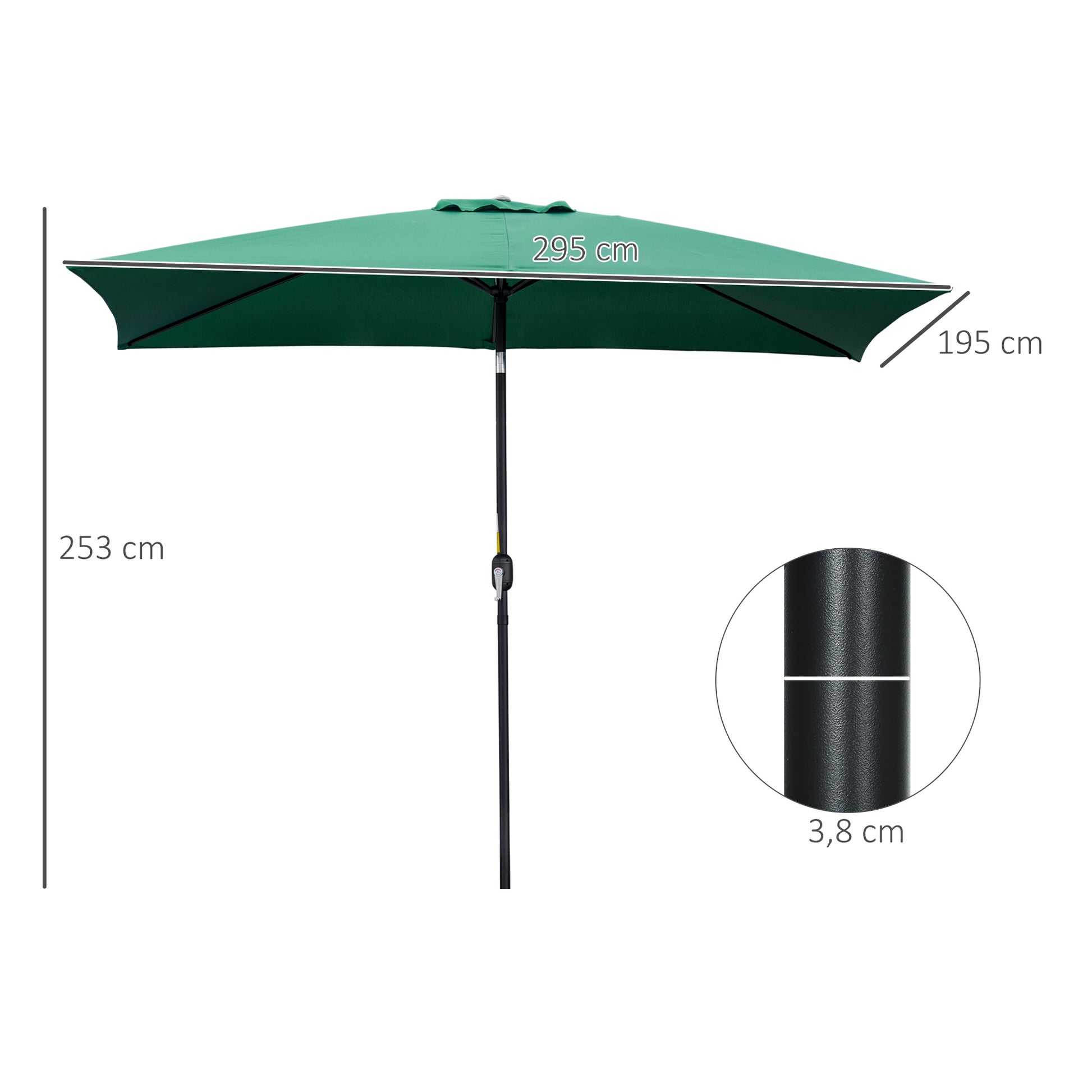 Outsunny Sombrilla Jardín Aluminio 2x3x2,5 M Inclinable Con Manivela Verde_2