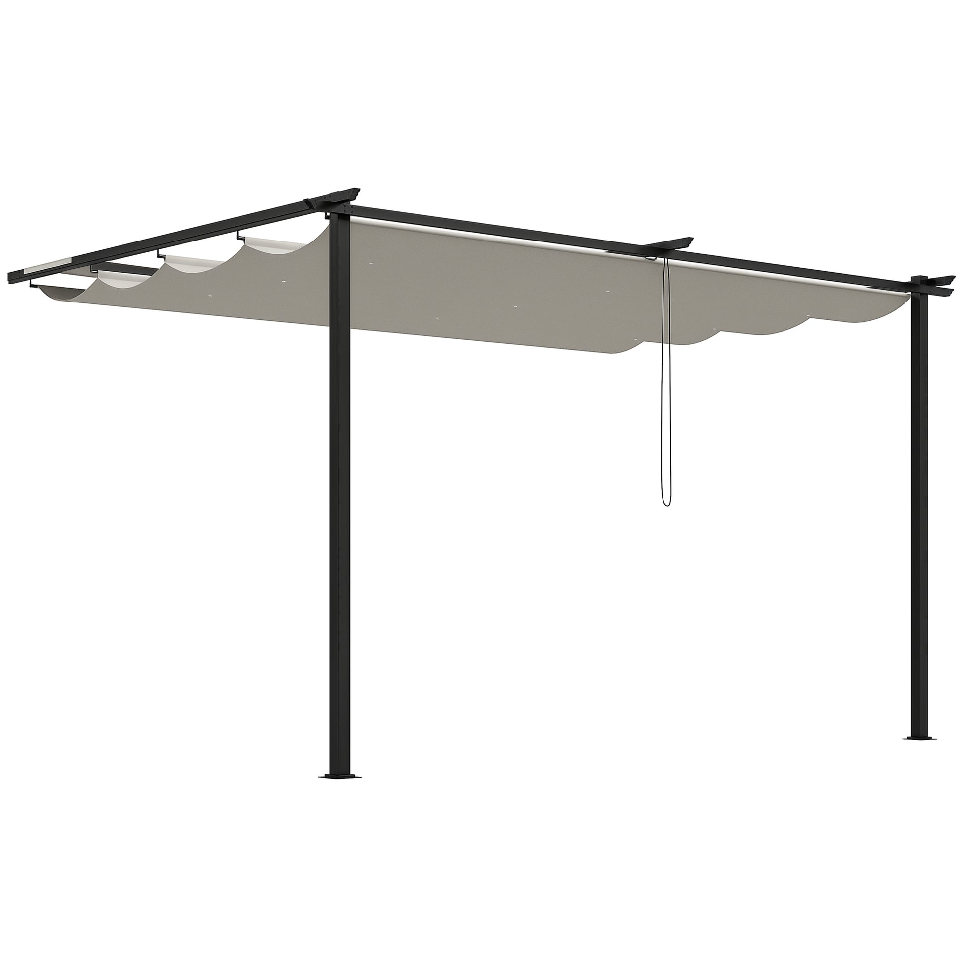 Outsunny Pérgola De Pared De Jardín 4x3 M Con Techo Retráctil Tela Poliéster_0