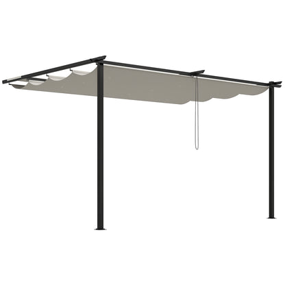 Outsunny Pérgola De Pared De Jardín 4x3 M Con Techo Retráctil Tela Poliéster_0
