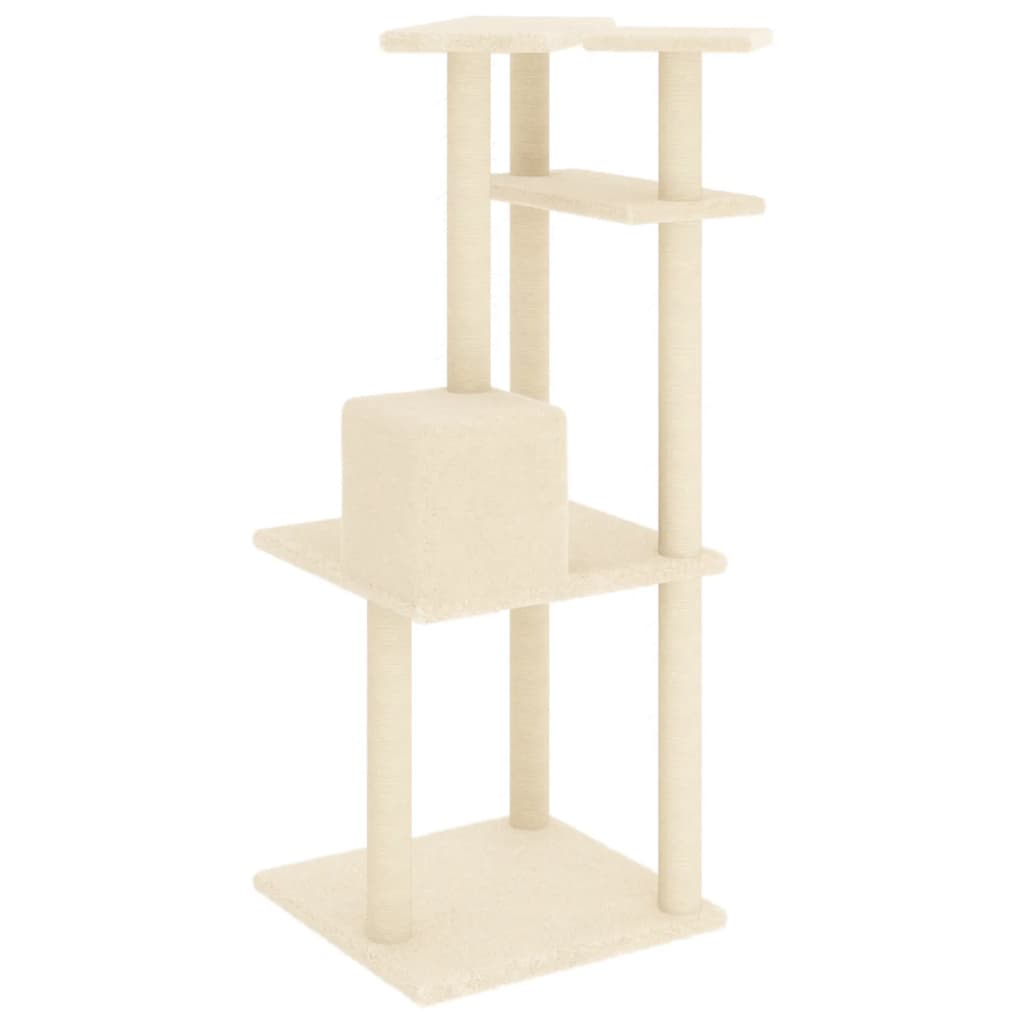 Rascador Para Gatos Con Postes De Sisal Color Crema 123 Cm_4