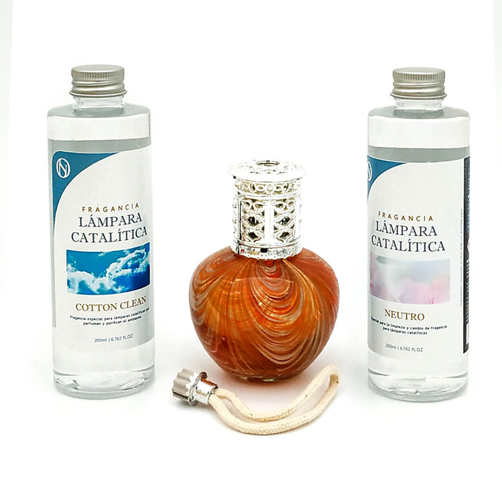 Pack Ahorro Lámpara Catalítica Orange Waves + Fragancia Cotton Clean 200ml + Limpiador Neutro 200ml + Mecha Repuesto_0