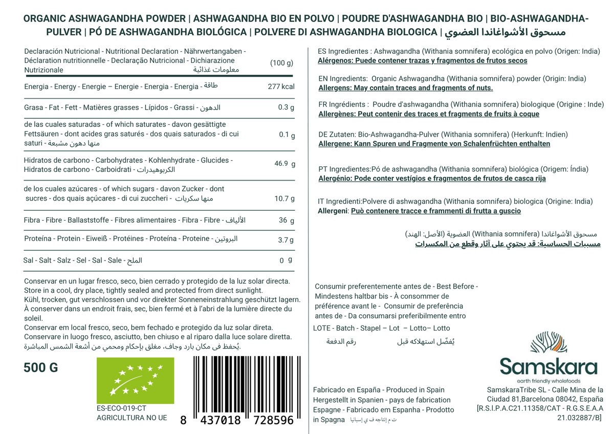 Ashwagandha En Polvo Bio - 500g | Superalimento Ecológico Vegano Para Batidos, Smoothies Y Zumos, Sin Azúcares Añadidos_1
