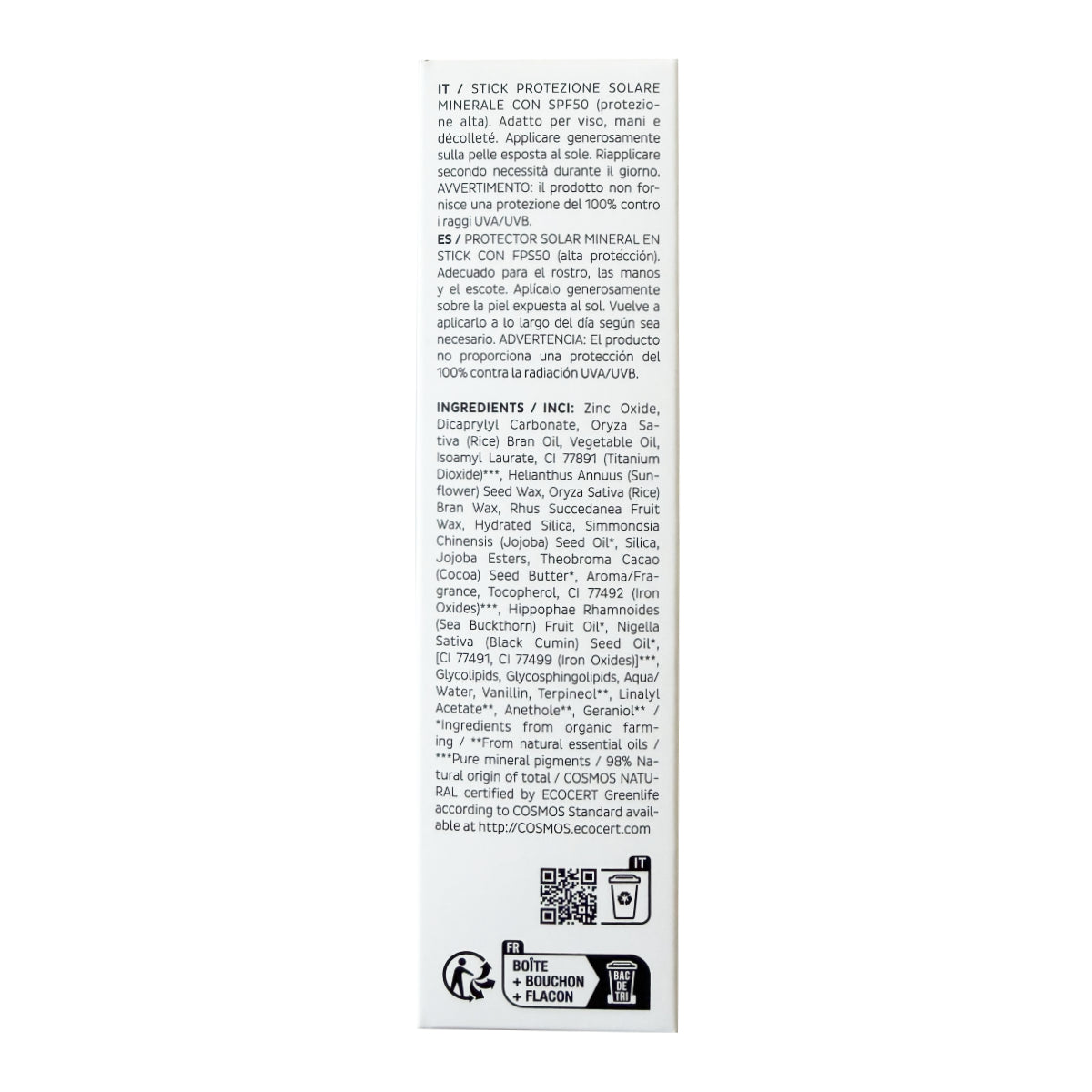 Barra solar mineral con factor de protección solar FPS 50, 12 g