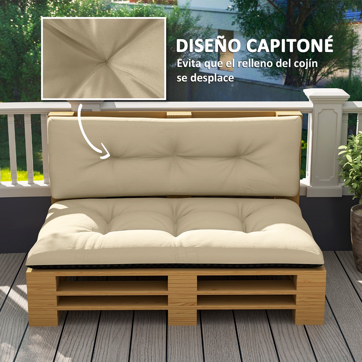 Outsunny Cojines Para Palets 2-piezas Set De Tela Resistente Impermeable Beige_5