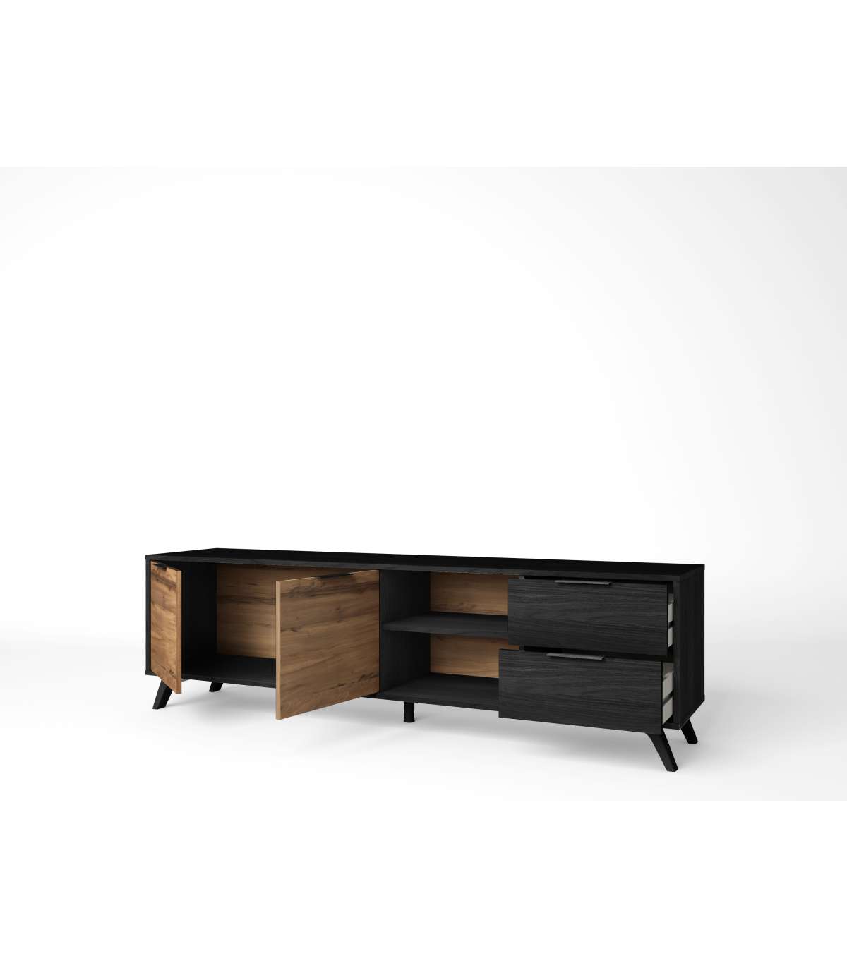 Mueble Para Televisión Modelo Noelia 2 Puertas 2 Cajones Acabado Nogal/bocamina, 180cm(an_2