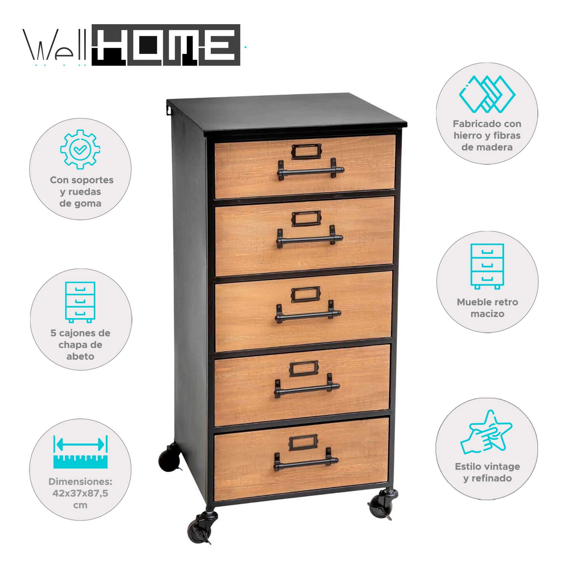 Wellhome Cajonera Archivos Retro Metal Y Madera_1