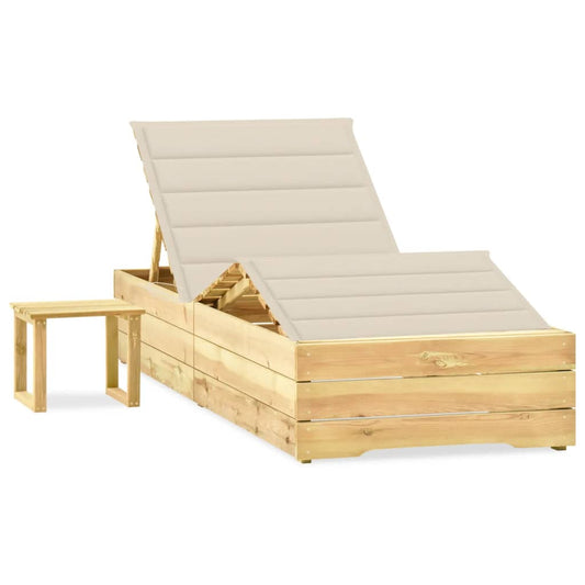 Tumbona De Jardín Con Mesa Y Cojín De Madera De Pino Impregnada_0