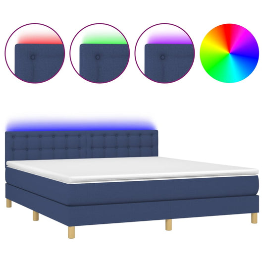 Cama Box Spring Con Colchón Y Led Tela Azul 180x200 Cm / Vetonek_0