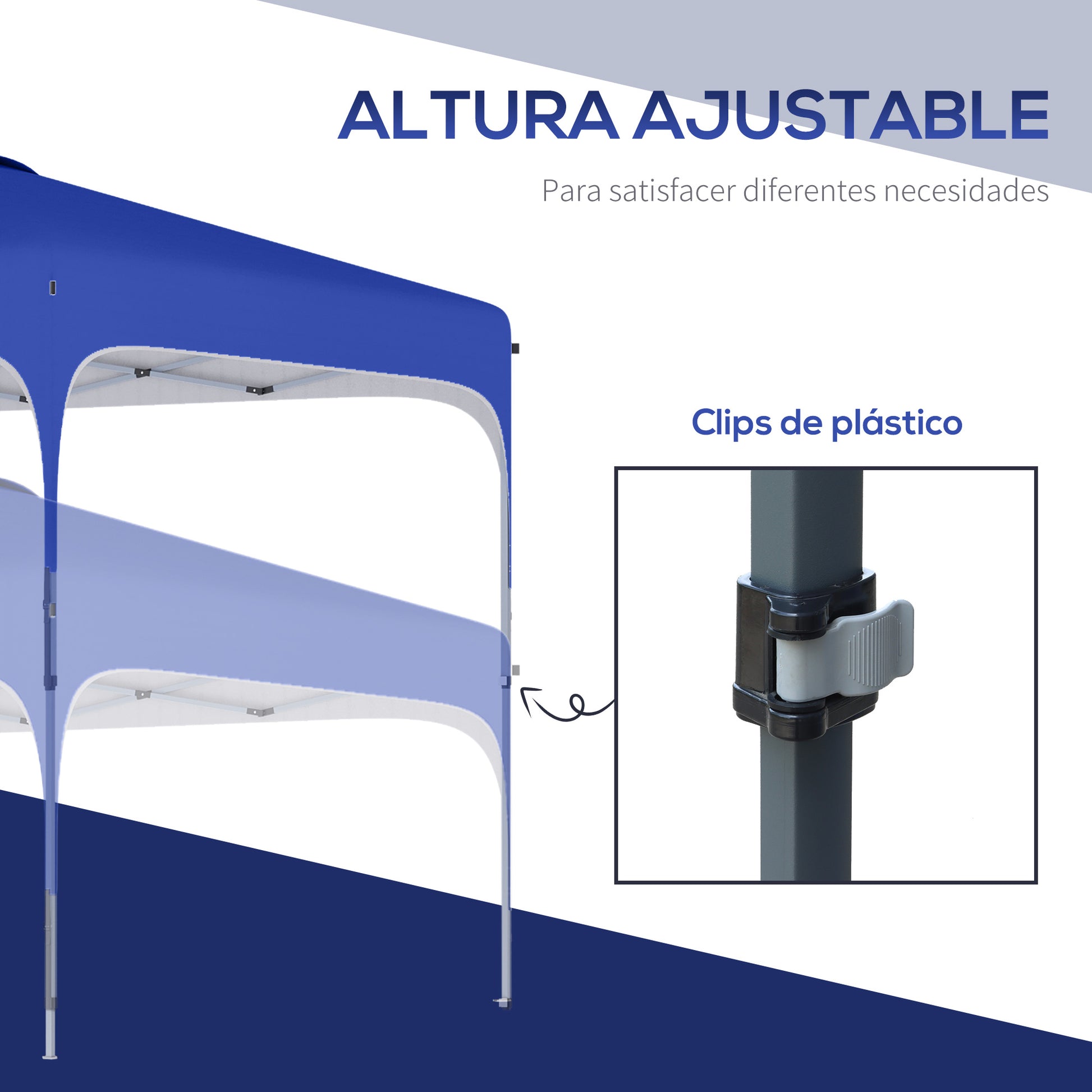 Outsunny Carpa Plegable 2,5x2,5x2,7 M Con Altura Ajustable Anti-uv Azul_5