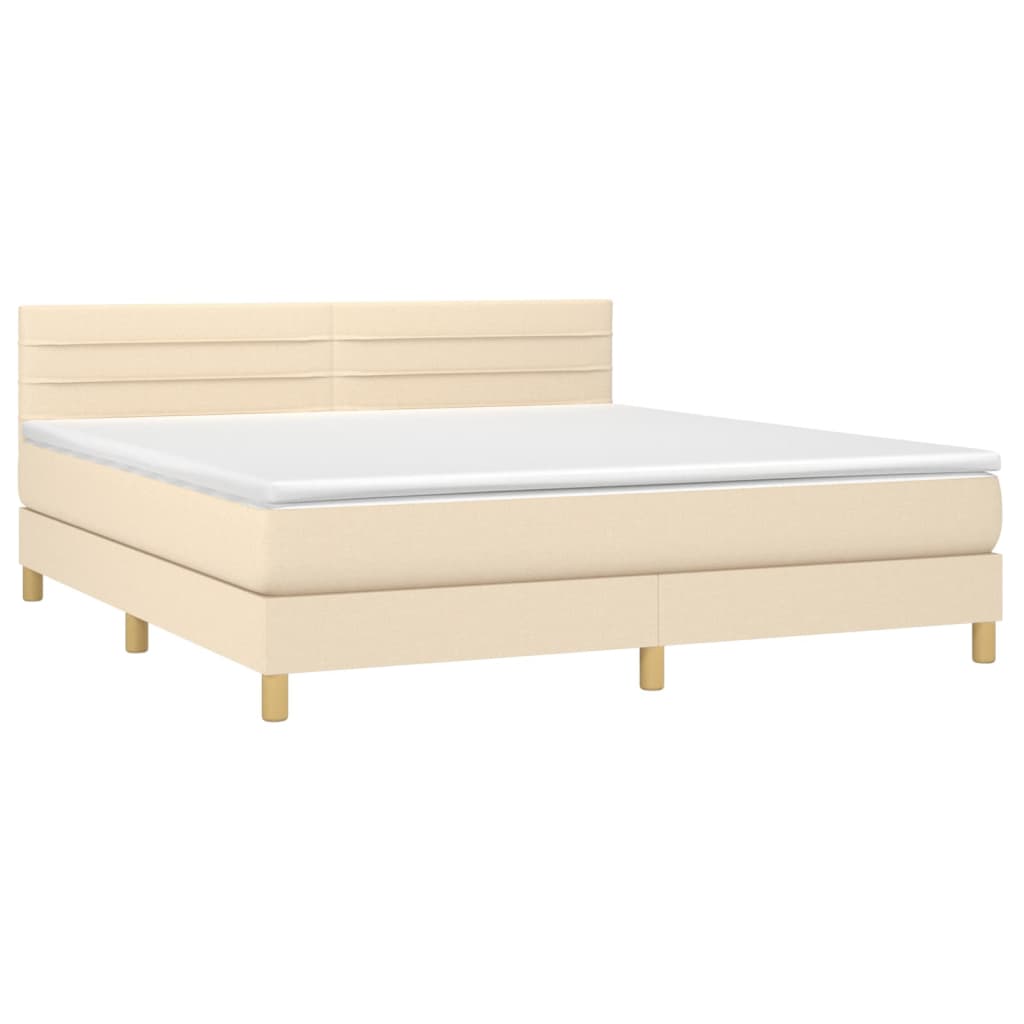 Cama Box Spring Con Colchón Y Led Tela Crema 160x200 Cm / Vetonek_2