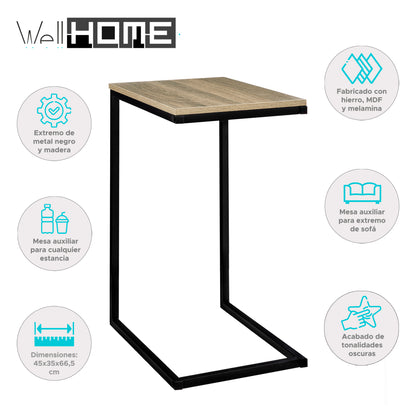 Wellhome Mesa Extremo Sofá Metal Negro Y Madera