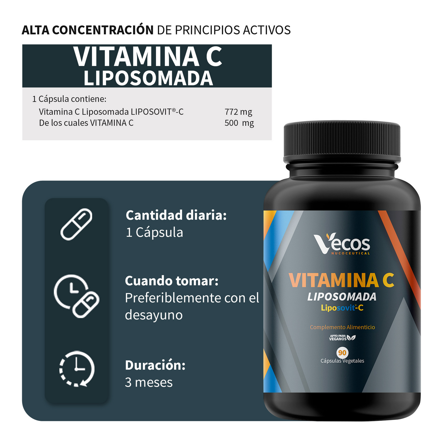 Vitamina C Liposomada Vecos 90 Cápsulas | Sistema Inmune Y Rendimiento Diario_2