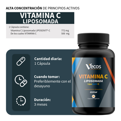 Vitamina C Liposomada Vecos 90 Cápsulas | Sistema Inmune Y Rendimiento Diario_2