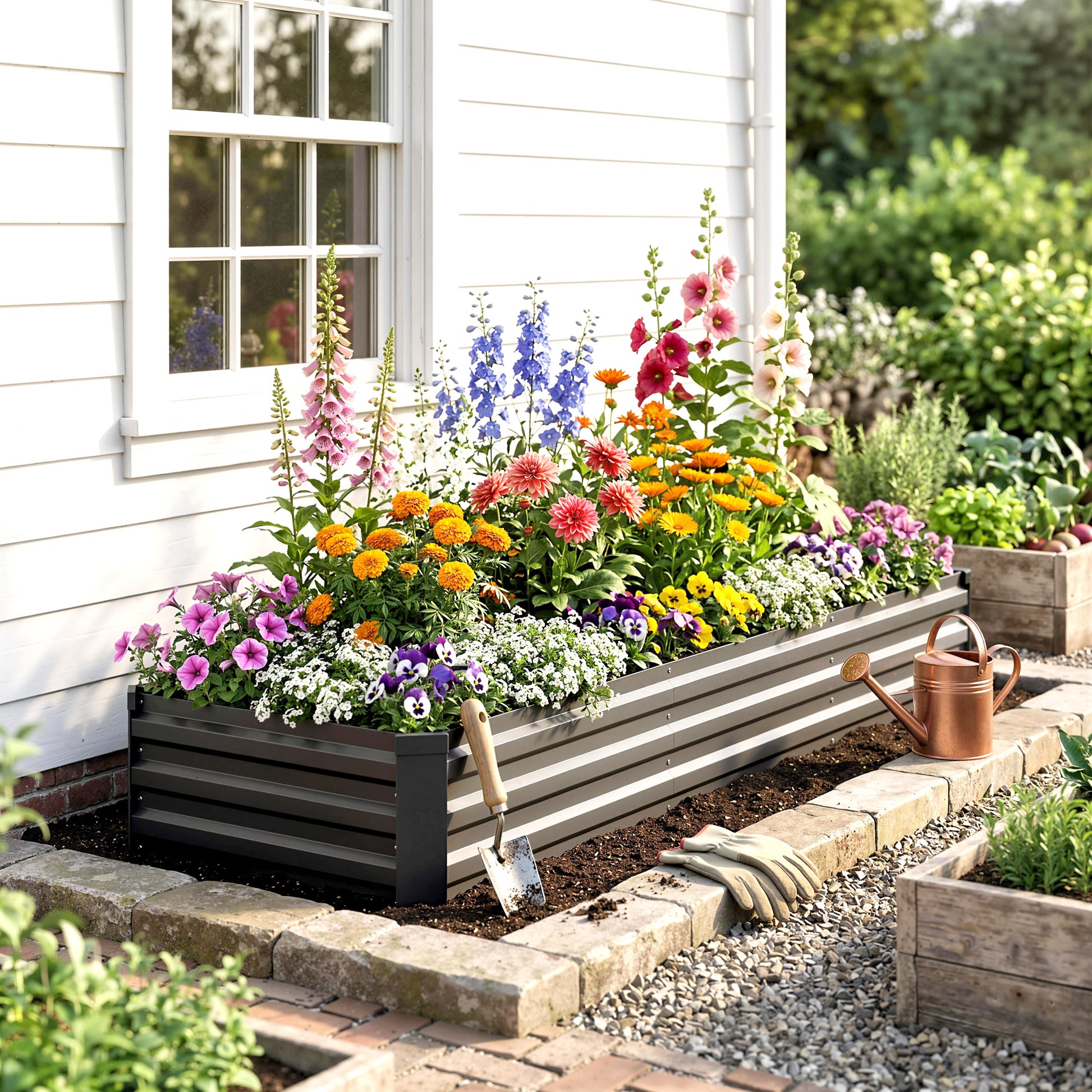 Outsunny Jardinera Exterior Grande Rectangular De Acero Galvanizado 240x60x30 Cm_3