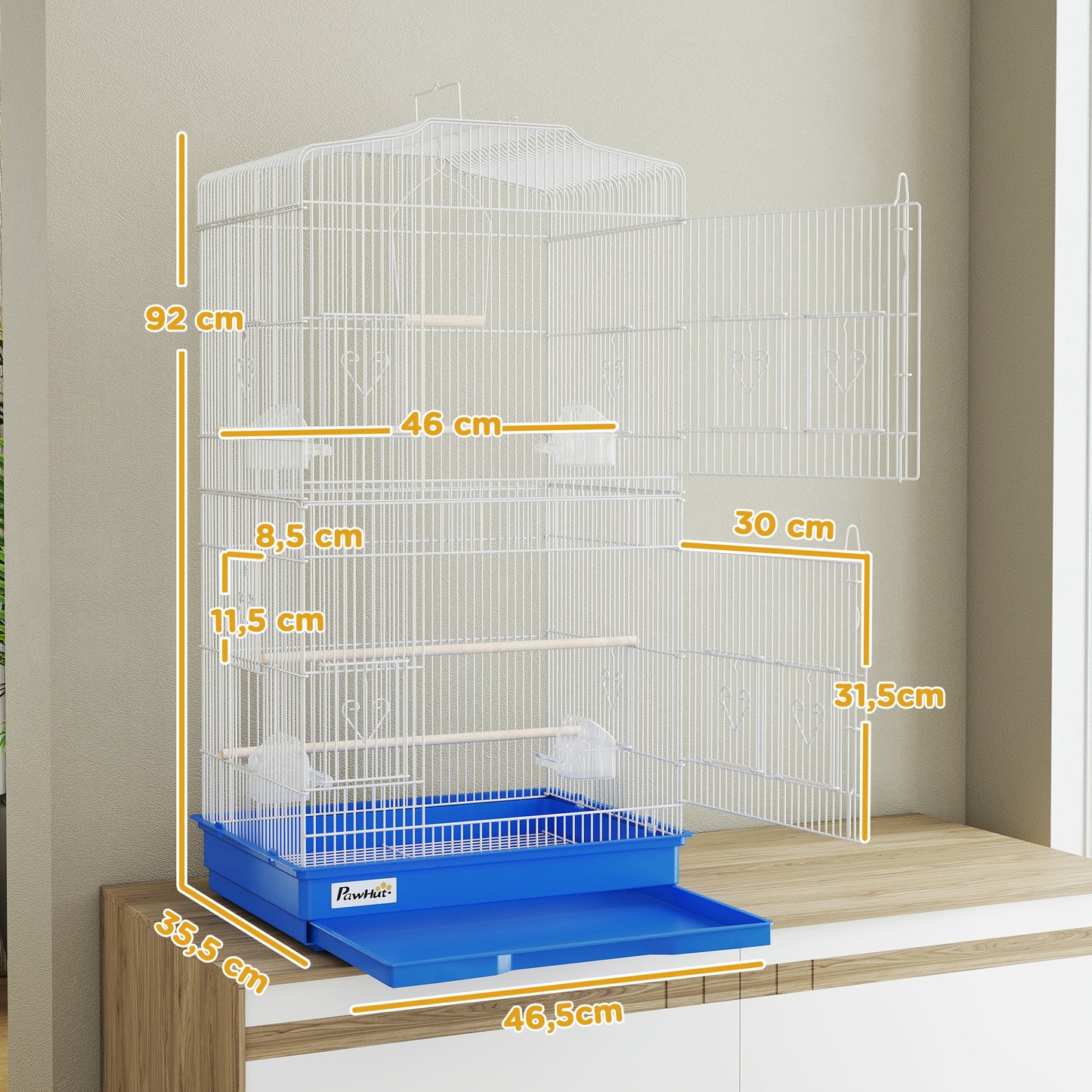 Pawhut Jaula Para Pájaros Con Puertas Comederos Y Bandeja 46,5x35,5x92 Cm Azul_2