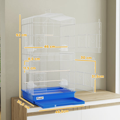 Pawhut Jaula Para Pájaros Con Puertas Comederos Y Bandeja 46,5x35,5x92 Cm Azul_2