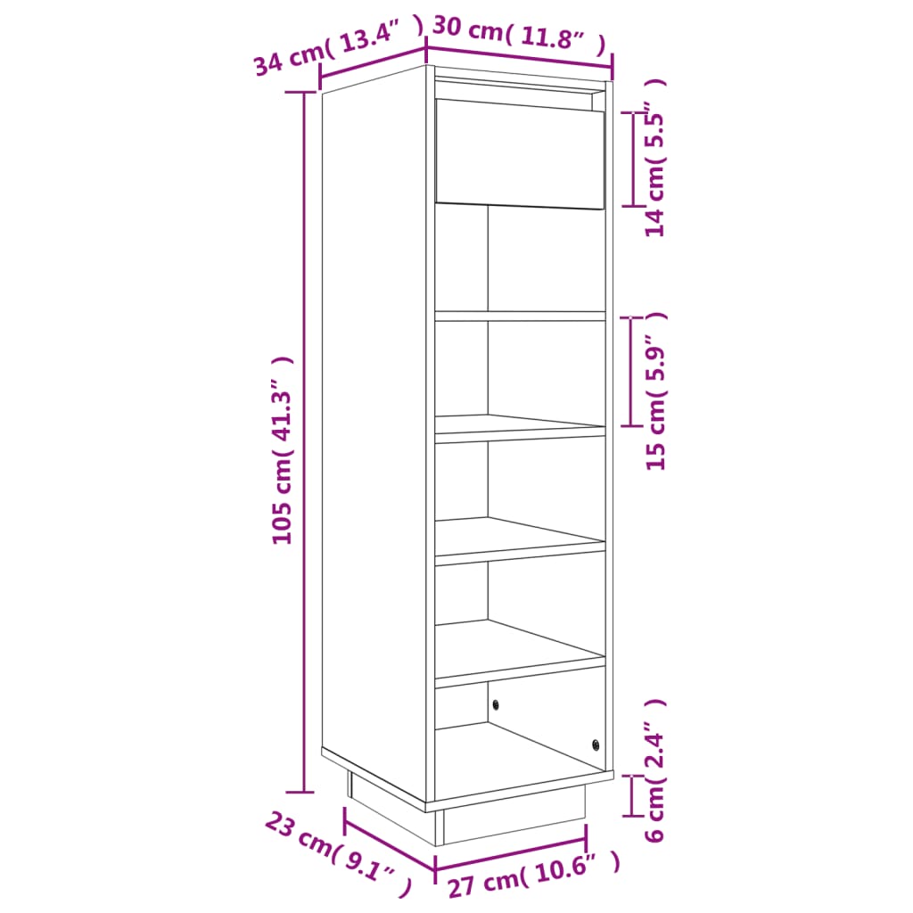 Mueble Zapatero De Madera Maciza De Pino Gris 30x34x105 Cm / Vetonek_1