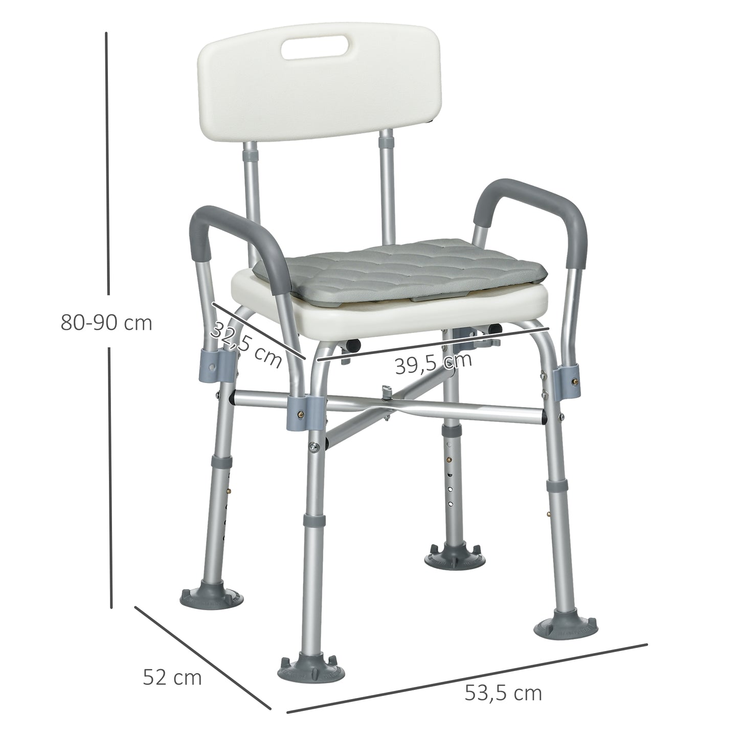 Homcom Silla Ducha Personas Mayores Con Respaldo Y Reposabrazos Gris_2