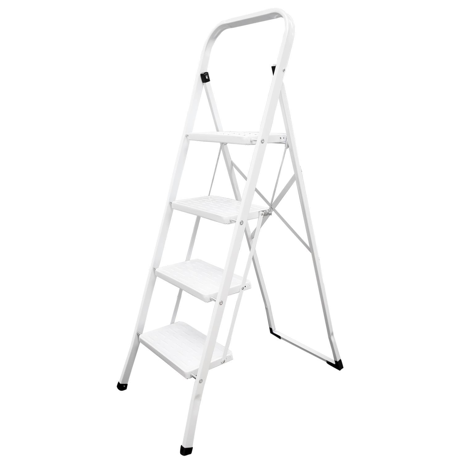 Escalera Domestica Acero 4 Peldaños, Escalerilla Blanca_0