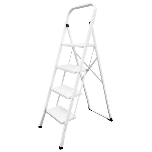 Escalera Domestica Acero 4 Peldaños, Escalerilla Blanca_0