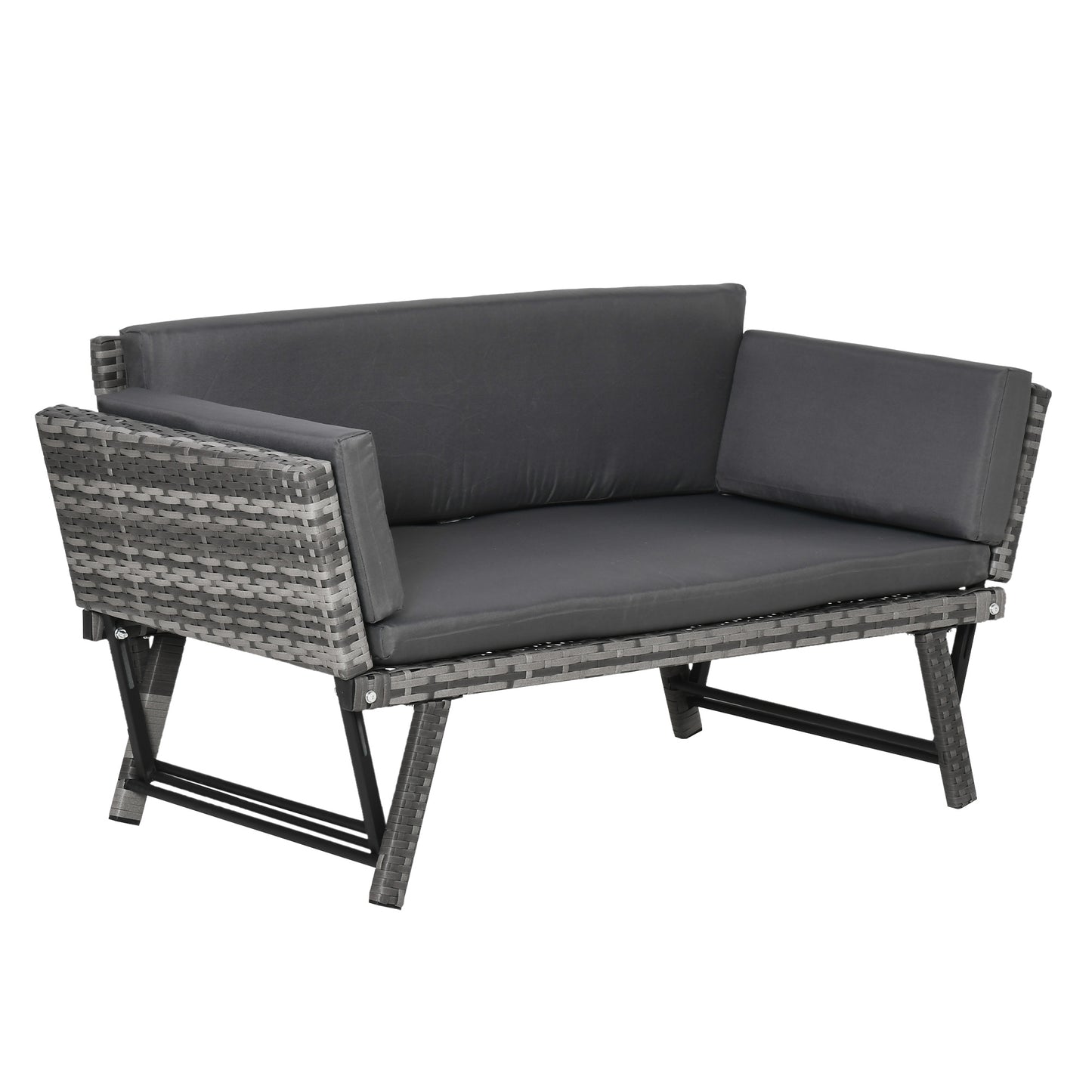Outsunny Sofá De Ratán 2 Plazas Convertible Cama Con Cojines Acolchados Gris_0