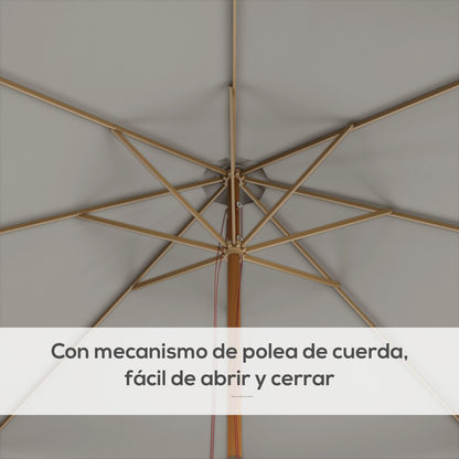 Outsunny Sombrilla De Jardín Ø325cm Con Sistema De Polea Techo Ventilado Gris_4