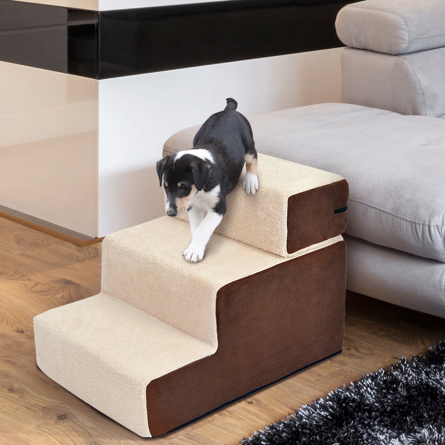 Pawhut Escalera Para Mascota 3 Peldaño Desmontable Funda Extraíble Portátil_4