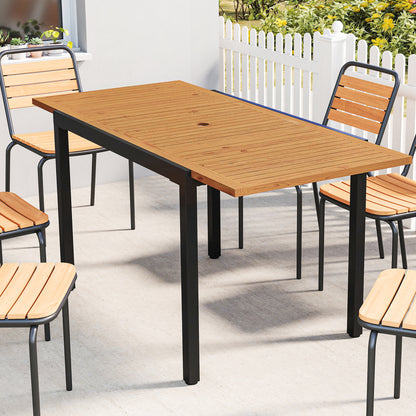 Outsunny Mesa De Jardín Extensible 100/150x70 Cm Con Agujero Para Sombrilla Teca_1