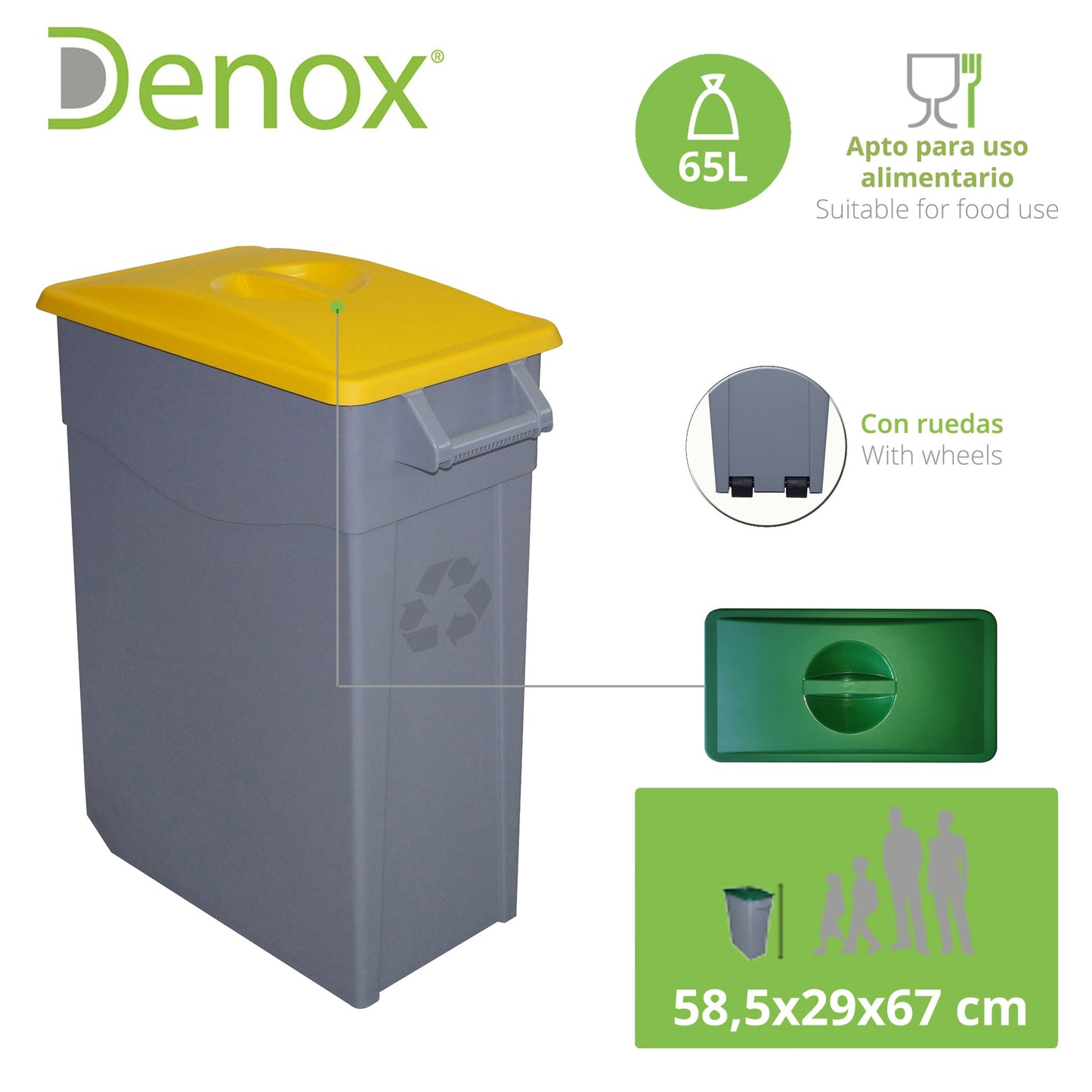 Pack Reciclaje Contenedor Zeus: 2 Contenedores Cerrado De 65 Litros, Colores. Capacidad Total: 130 Litros