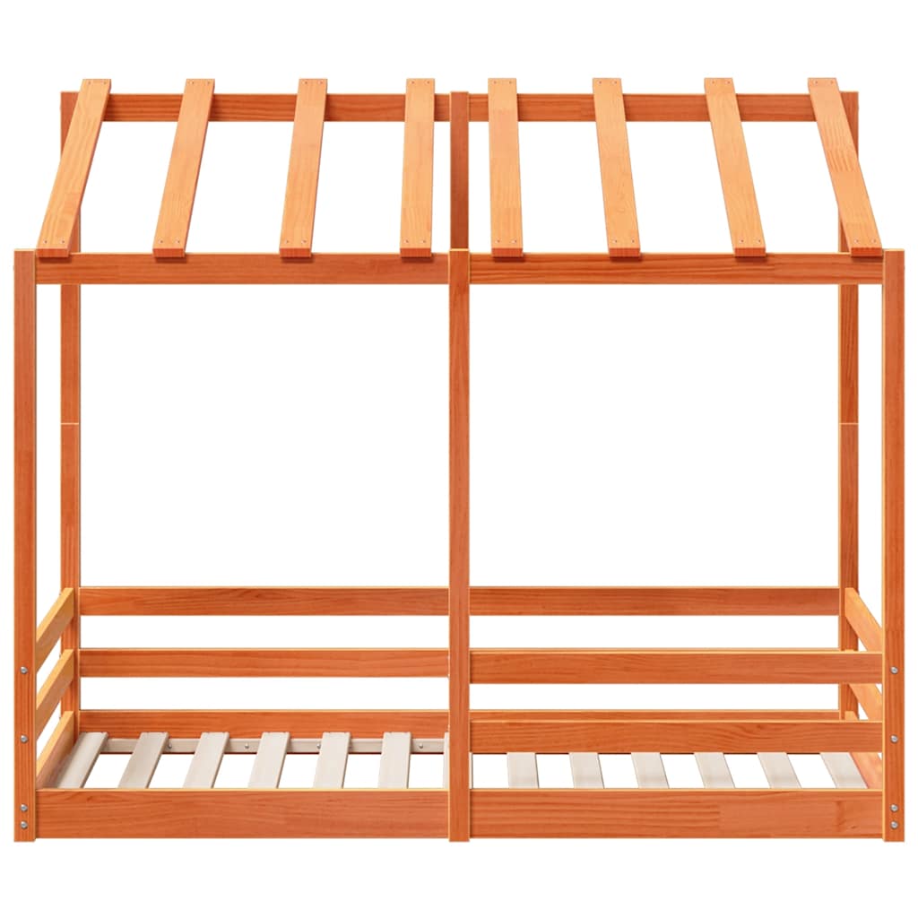 Cama Infantil Con Techo Madera Maciza Pino Marrón 80x160 Cm_3