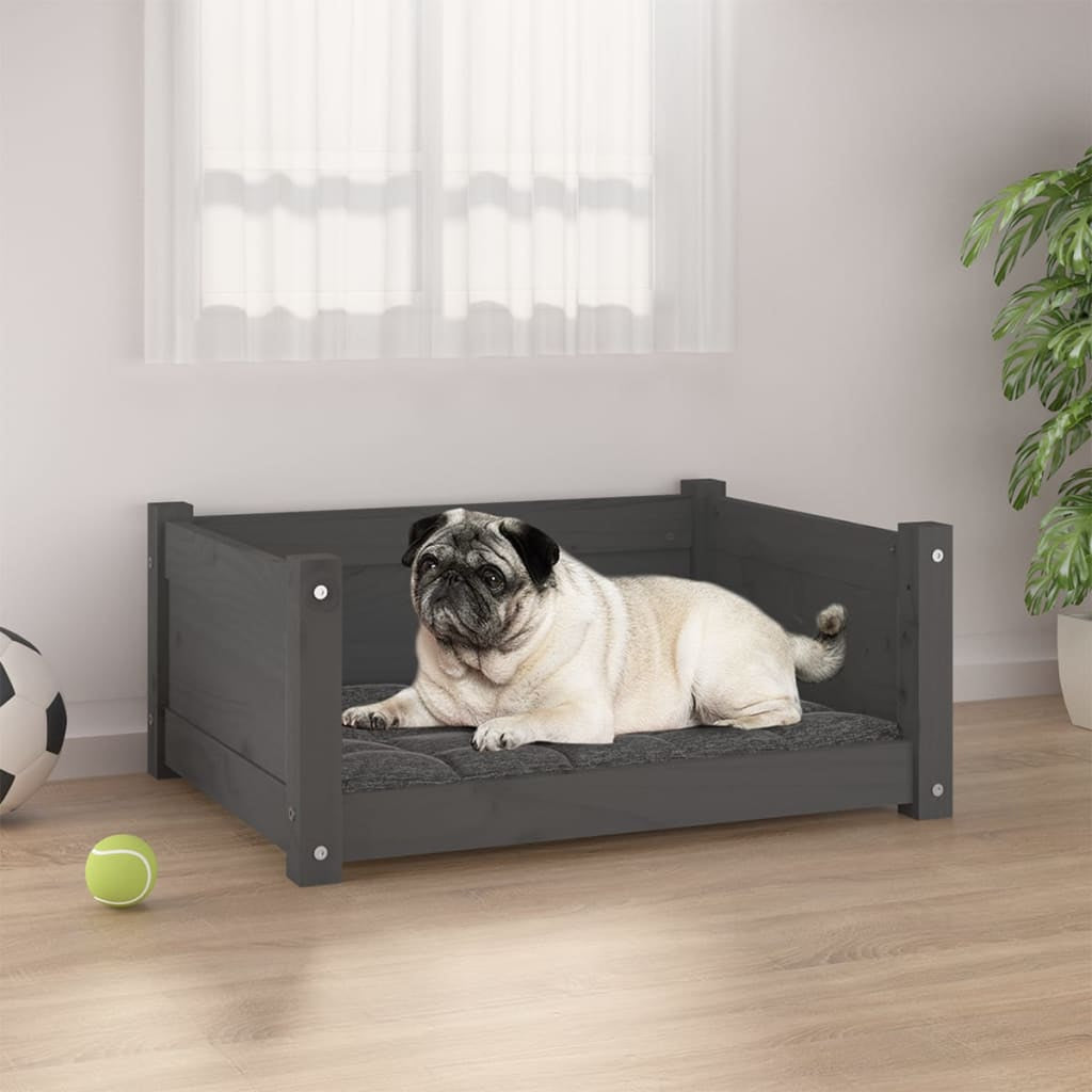 Vidaxl Cama Para Perros Madera Maciza De Pino Gris 65,5x50,5x28 Cm_1