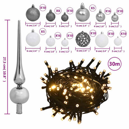 Vidaxl Set De Bolas De Navidad 120 Pzas Con Pico 300 Led Blanco Y Gris_2