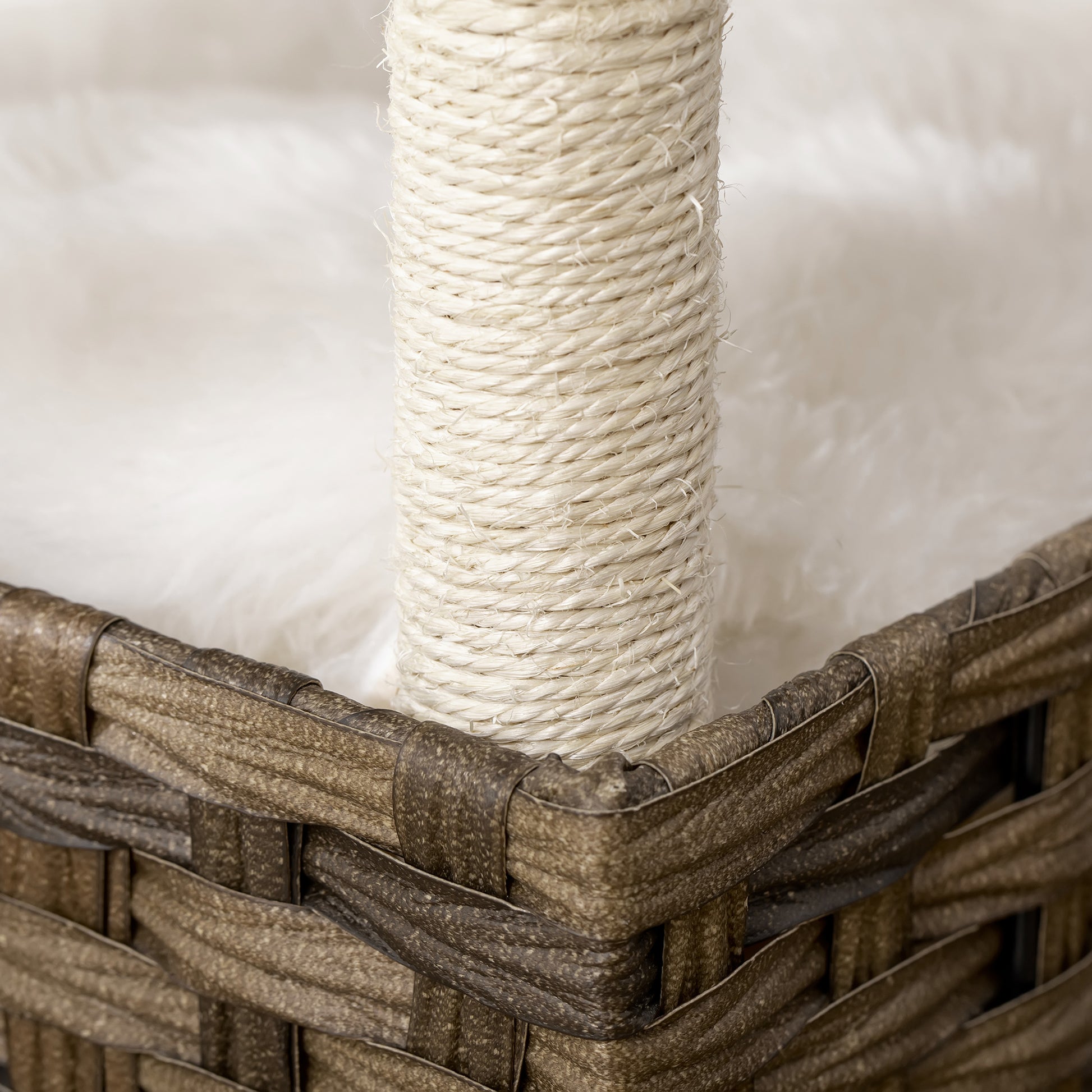 Pawhut Rascador Gatos De Ratán Con Cueva Camas Postes De Sisal Cojines Lavables_3