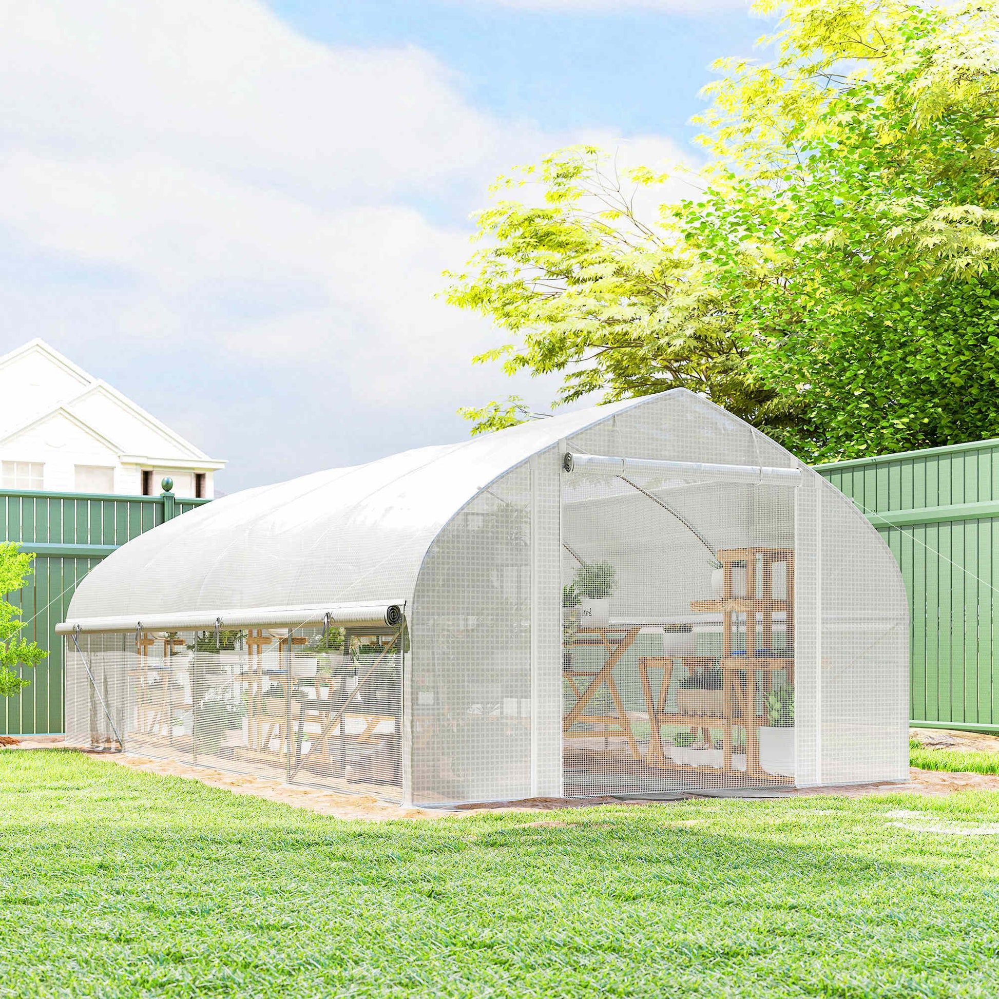 Outsunny Invernadero De Exterior 6x3x2 M Con Cubierta De Pe Anti-uv Blanco_3