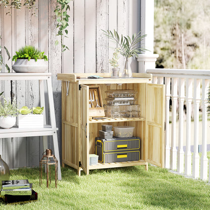 Outsunny Caseta De Jardín De Madera Con Techo Abatible Y 2 Puertas Natural_1