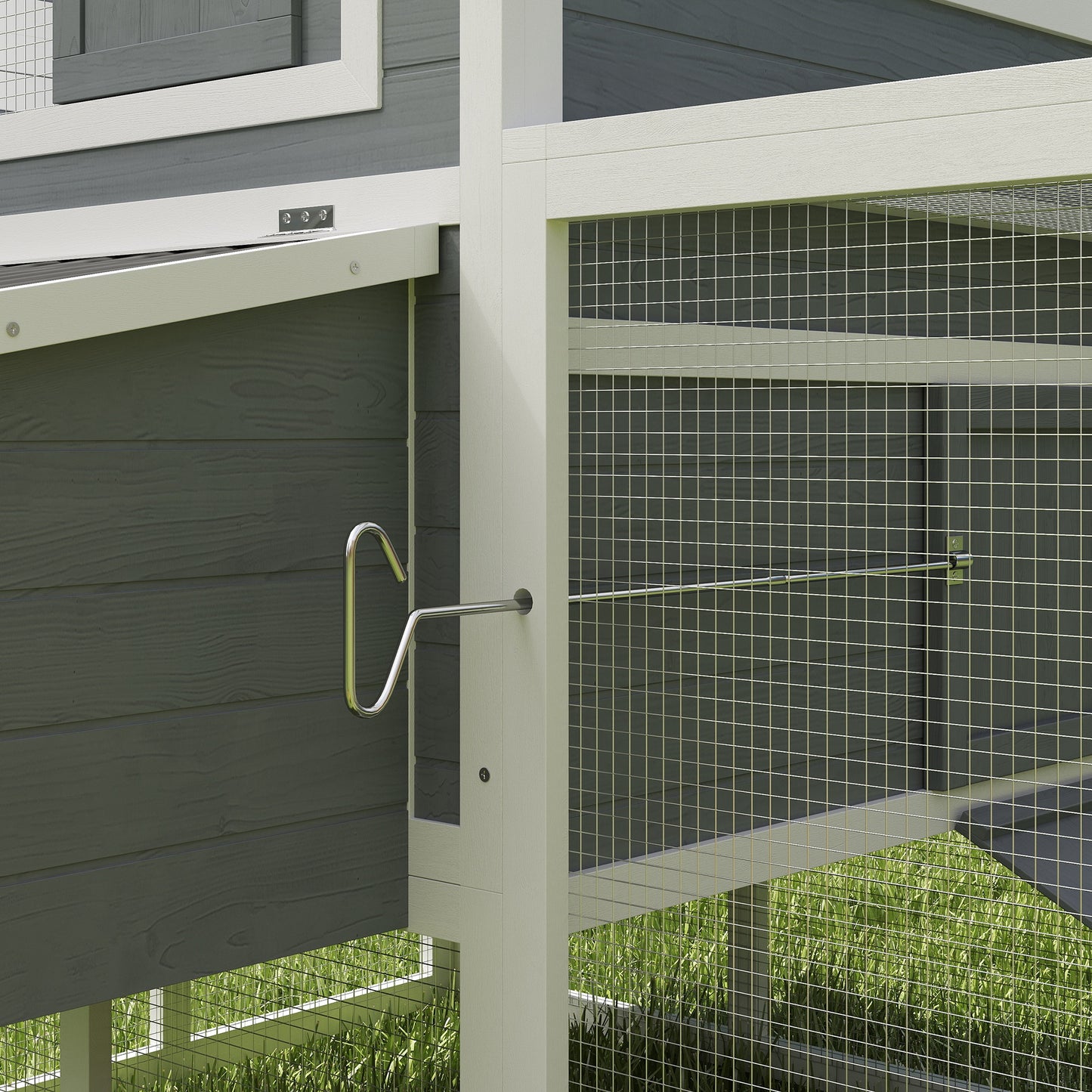 Pawhut Gallinero Para Exterior Con Columpio Perchas 315,5x150,5x140,5 Cm Gris_4