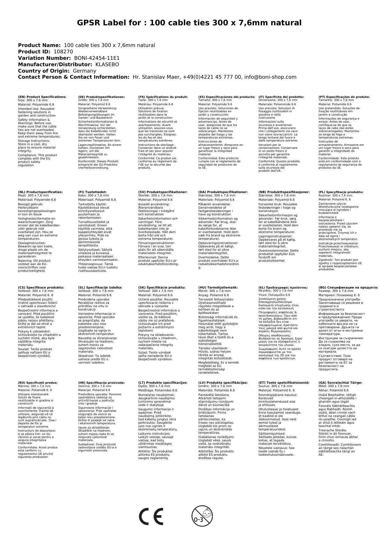 Bridas Reutilizables 300mm, 100 Unidades, Naturales