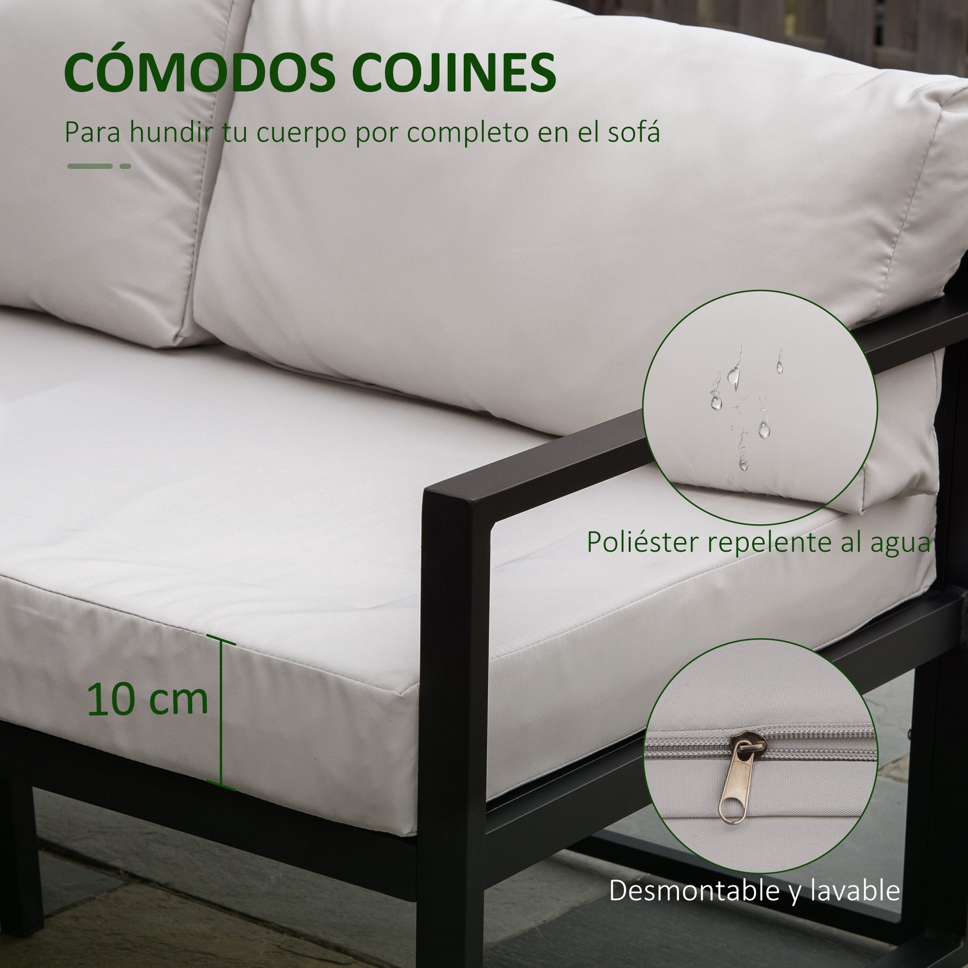 Outsunny Conjunto De Muebles De Jardín Con Mesa Sofá Doble Y Sofá De 3 Plazas_5