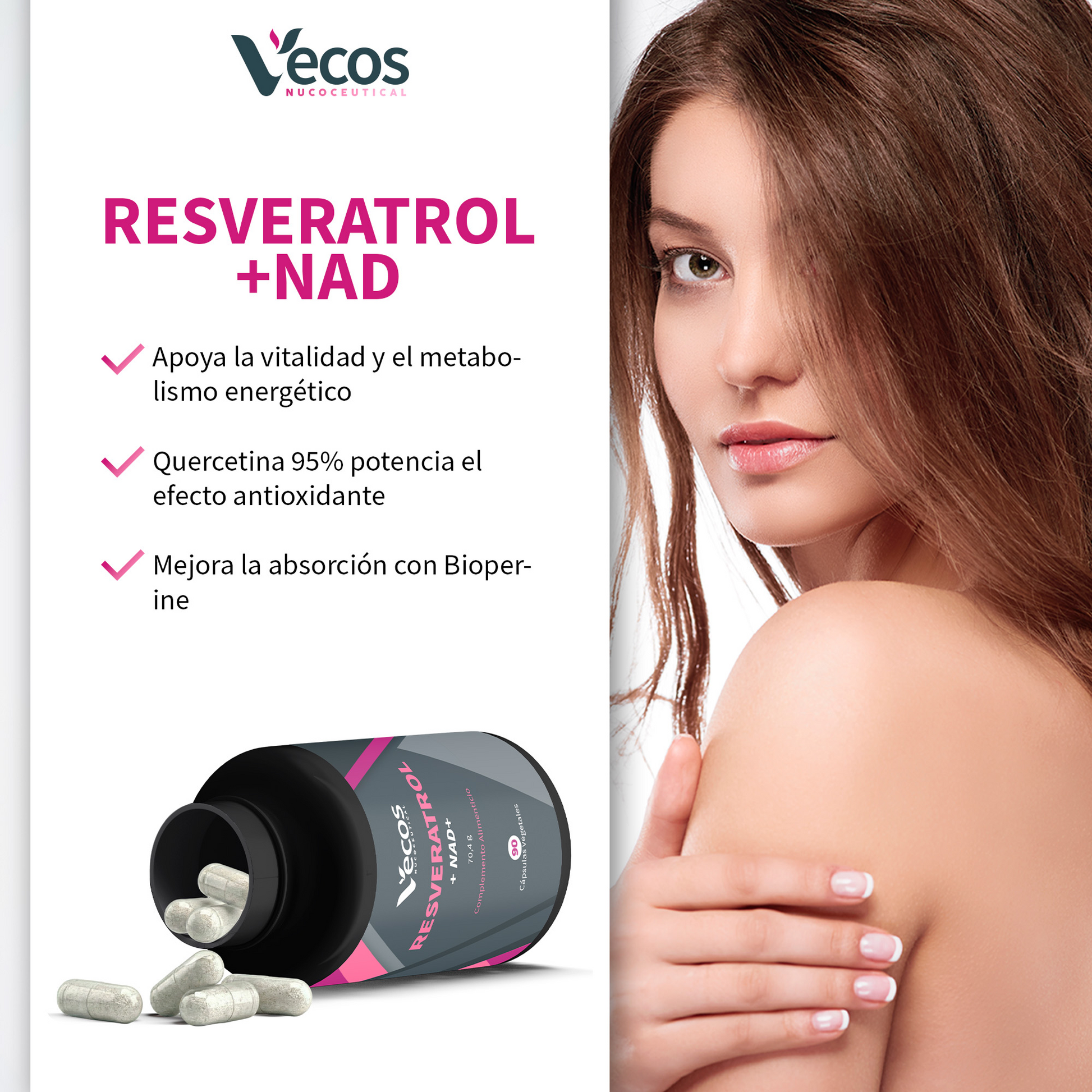 Resveratrol + Nad⁺ Vecos 90 Cápsulas | Antioxidante Y Antienvejecimiento | Resveratrol + Quercetina_3