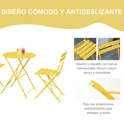 Outsunny Conjunto Muebles Plegables De Jardín Mesa Y 2 Sillas De Metal Ø60x71 Cm_5
