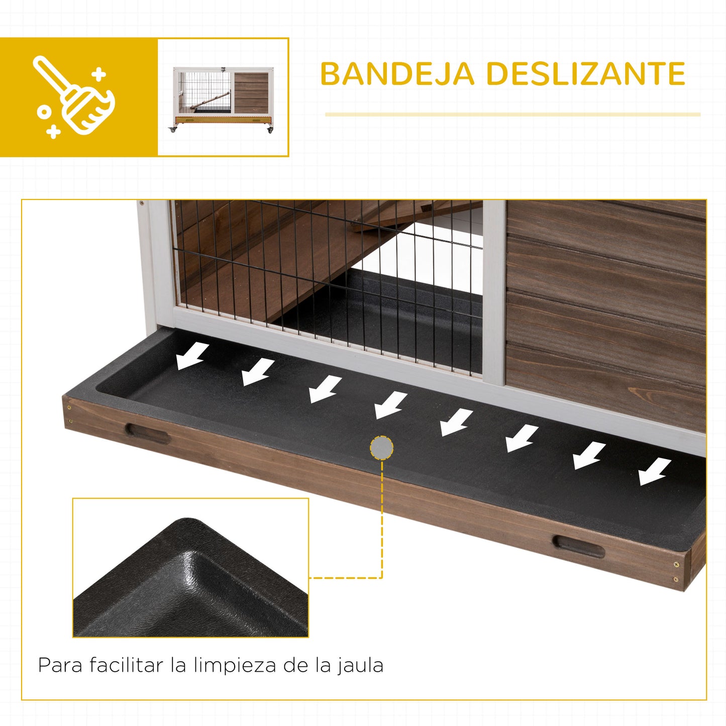 Pawhut Jaula Para Conejos De Madera 90x53x59cm Techo Abrible Rampa Bandeja_5