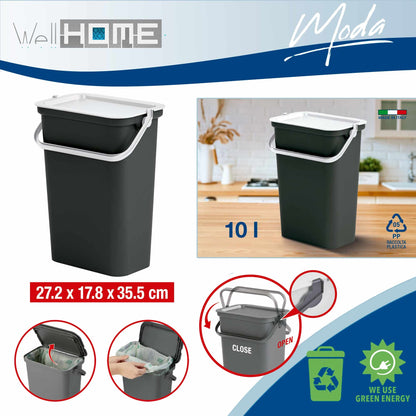 Set 4 Papeleras moda 10l Con Asa En Verde, Blanco, Ámbar Y Azul