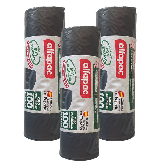 80% Reciclado 3 Rollos De 10 Bolsas De Basura De 100l