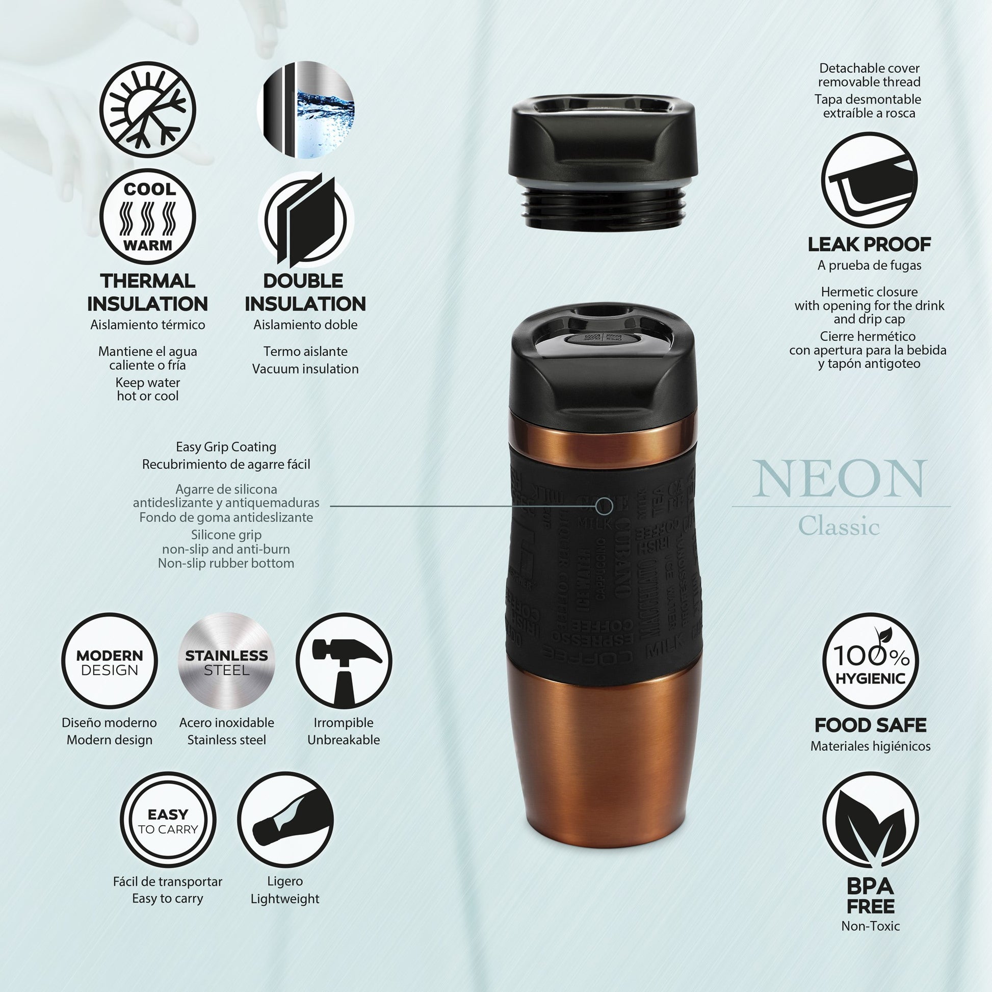 Termo Mug 400ml Acero Inoxidable Brown Neon Classic_3