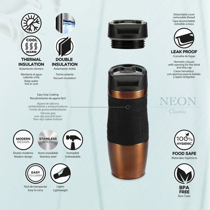 Termo Mug 400ml Acero Inoxidable Brown Neon Classic_3