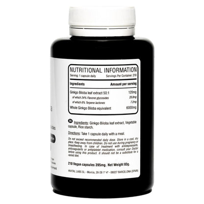 Ginkgo Biloba 6000 mg Hivital 210 cápsulas veganas