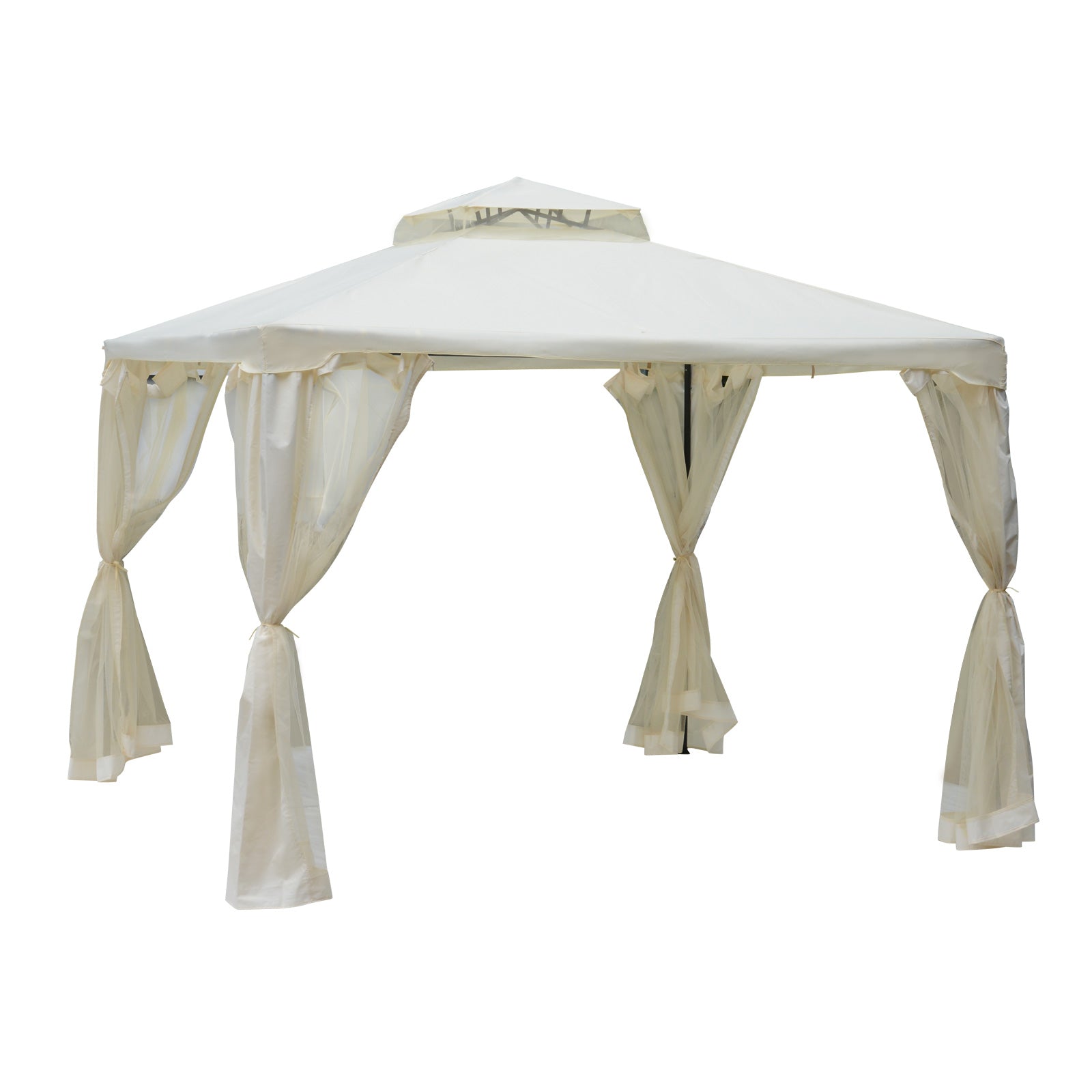 Outsunny Cenador De Jardín 3x3m Con Doble Techo 4 Cortinas Mosquiteras Crema_0
